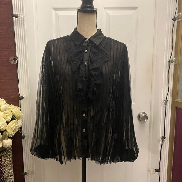 Cien satin/ mesh pleated blouse, S - Picture 1 of 12